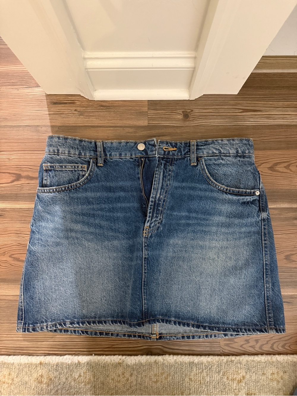 Zara Light Blue Denim Skirt with Contrast Stitching
